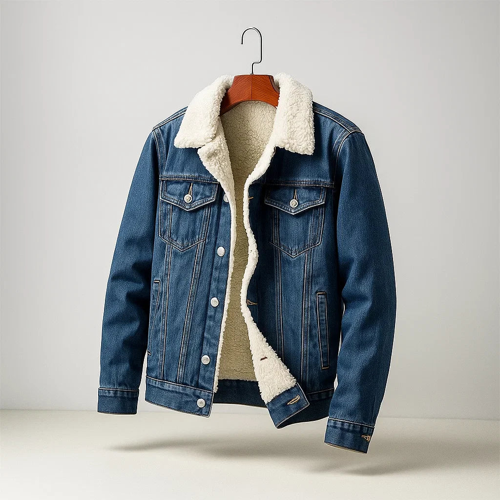 Men’s Warm Padded Denim Jacket – Button Velaro Style