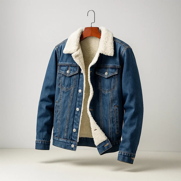 Men’s Warm Padded Denim Jacket – Button Velaro Style