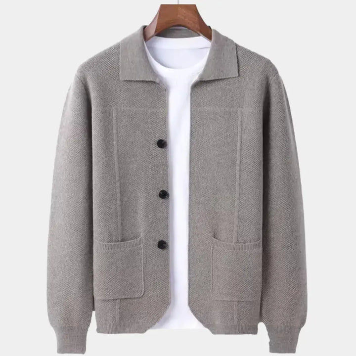 Men's Wool Button-Up Overshirt Cardigan Beige