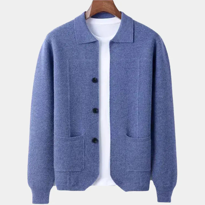 Men's Wool Button-Up Overshirt Cardigan Sea Blue