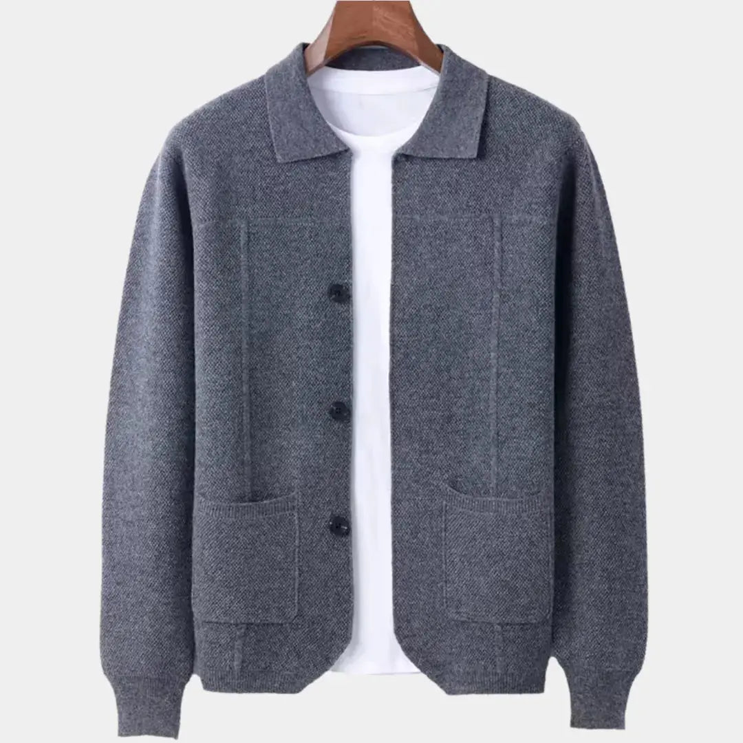 Men's Wool Button-Up Overshirt Cardigan Gray
