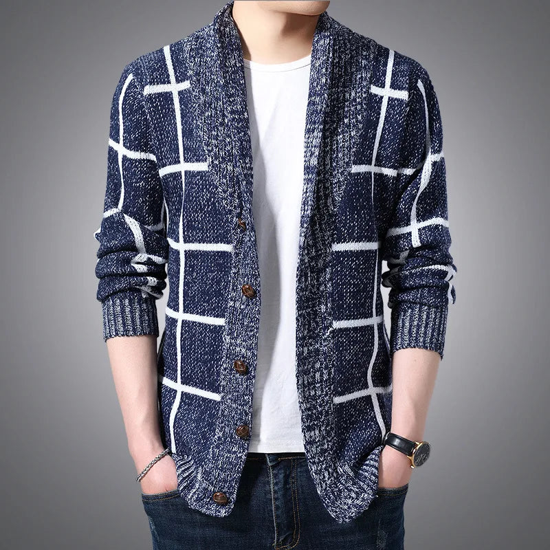 Men's Wool Cardigan - Riverton Style Blue