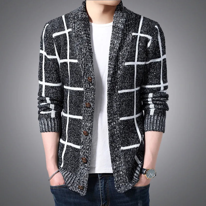 Men's Wool Cardigan - Riverton Style Black