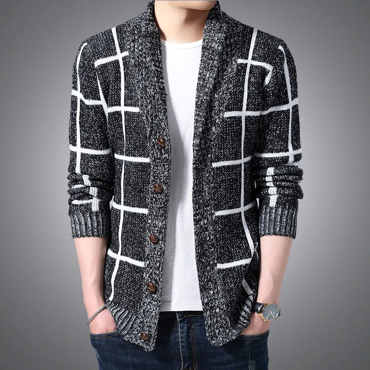 Men's Wool Cardigan - Riverton Style Black