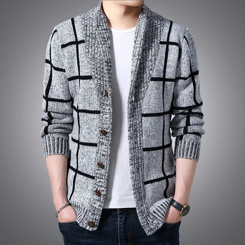Men's Wool Cardigan - Riverton Style Grey