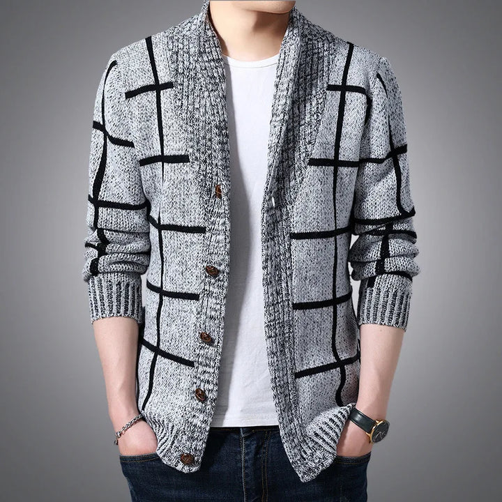 Men's Wool Cardigan - Riverton Style Grey