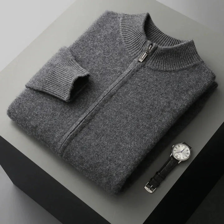 Men's Wool Zip Cardigan Dark Gray