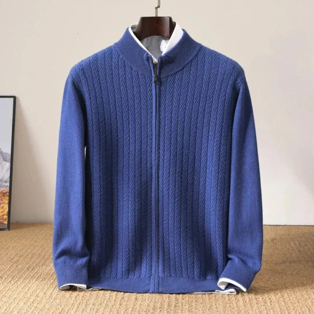 Men's Wool Zip-Up Cardigan Blue