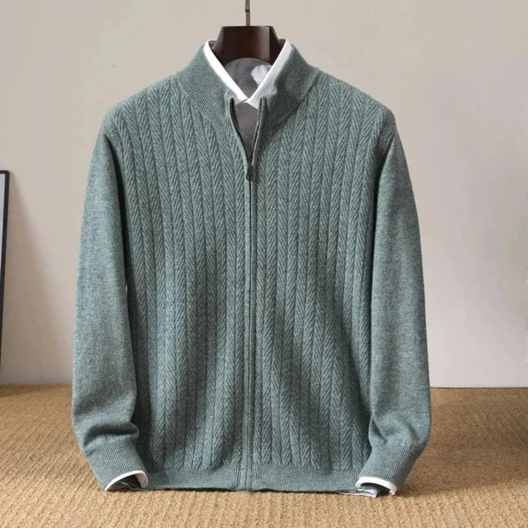 Men's Wool Zip-Up Cardigan Green