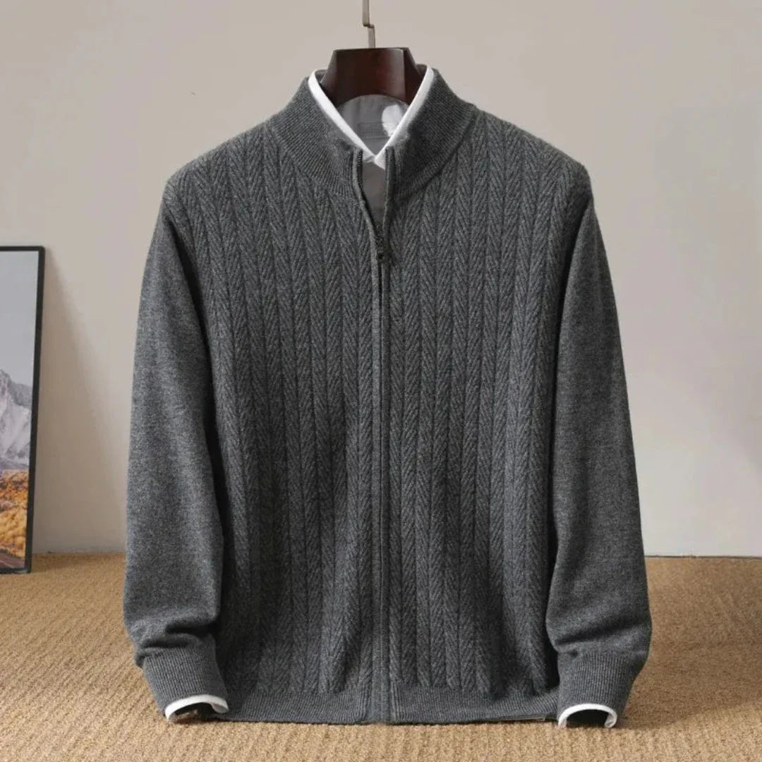 Men's Wool Zip-Up Cardigan Gray