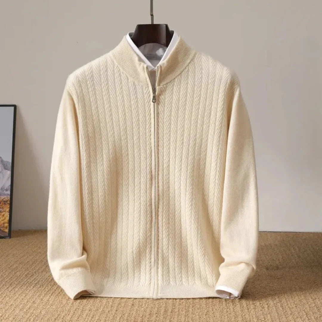 Men's Wool Zip-Up Cardigan Beige