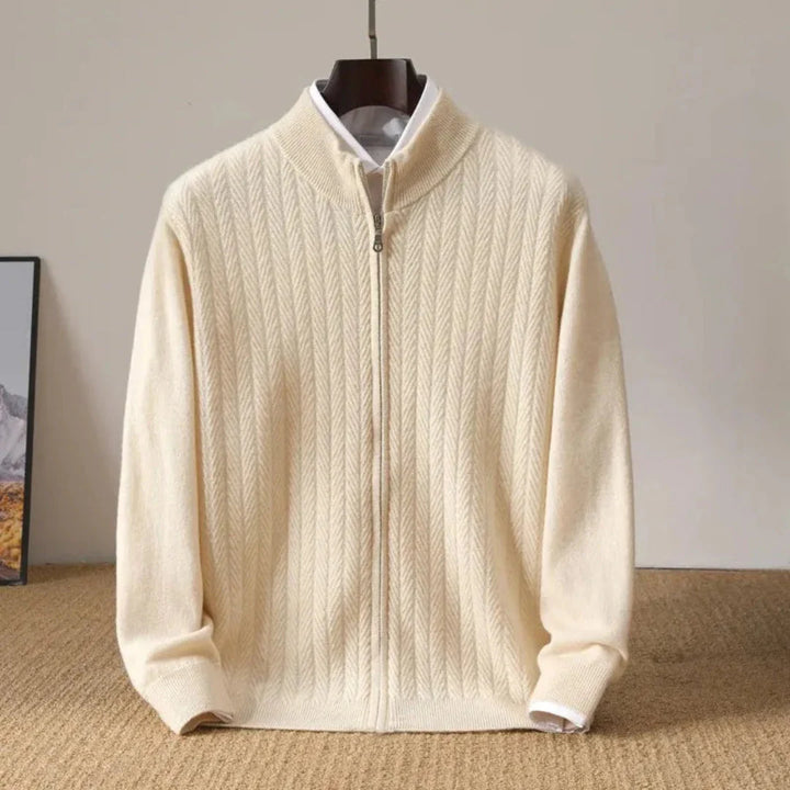 Men's Wool Zip-Up Cardigan Beige