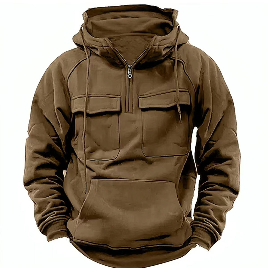 Men’s Zip-Up Hoodie – Drawstring & Pockets Brown
