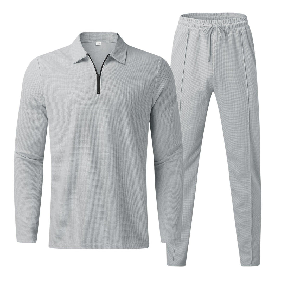 Men's Quarter-Zip Long Sleeve Polo and Lounge Pants Set