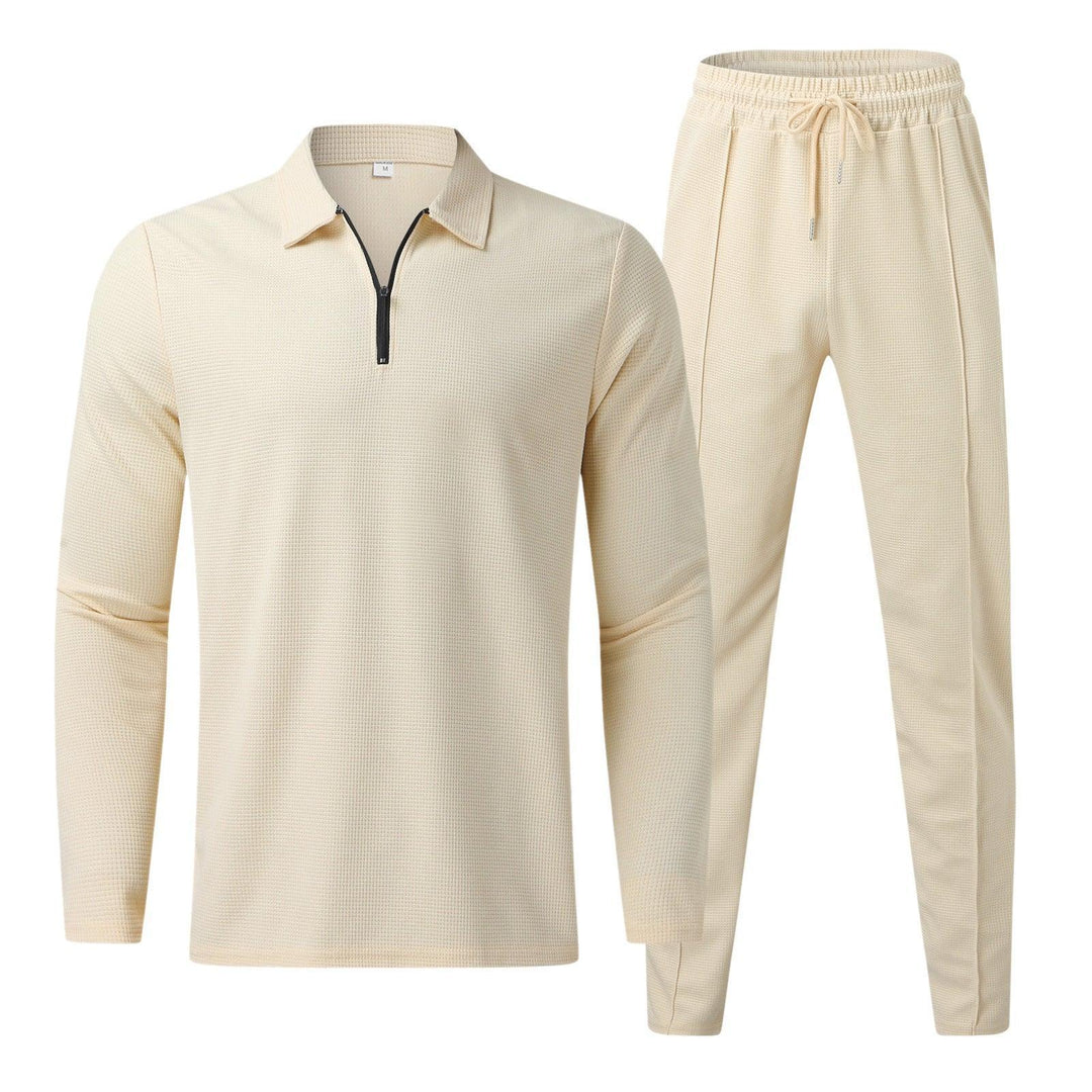 Men's Quarter-Zip Long Sleeve Polo and Lounge Pants Set