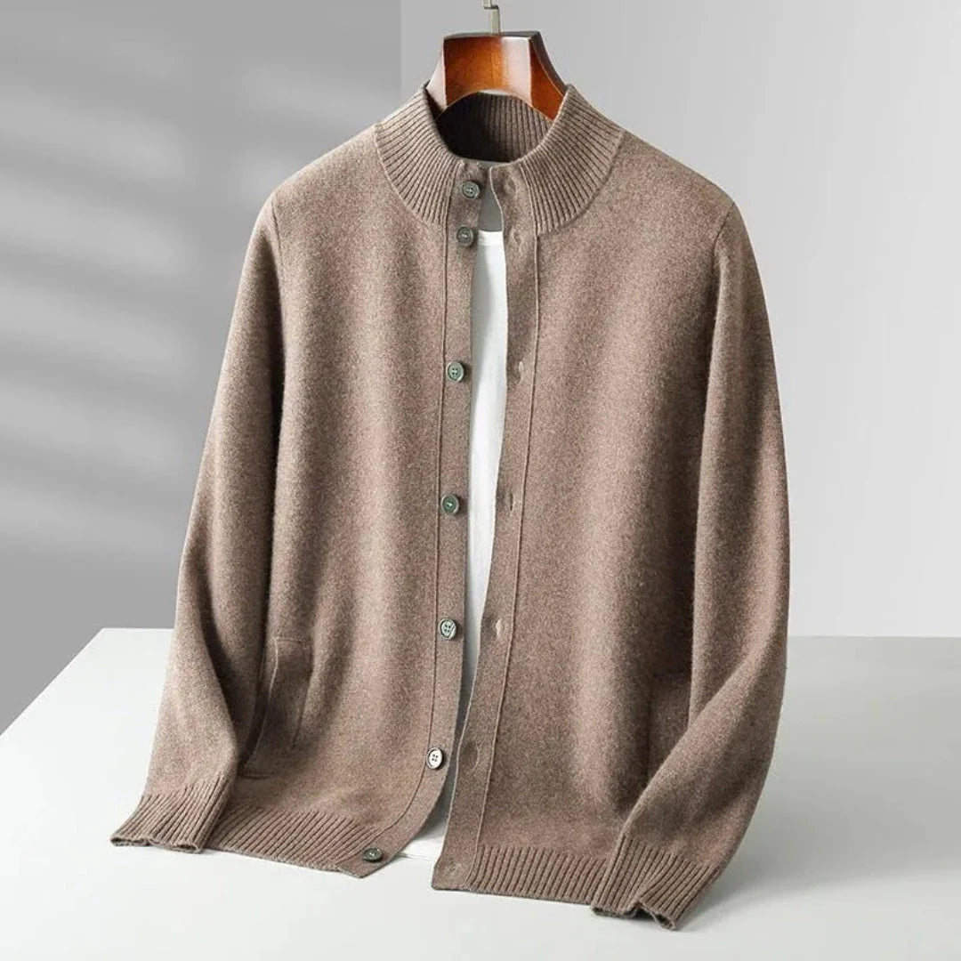 Merino Wool Button-Up Cardigan - Orion Style Tan