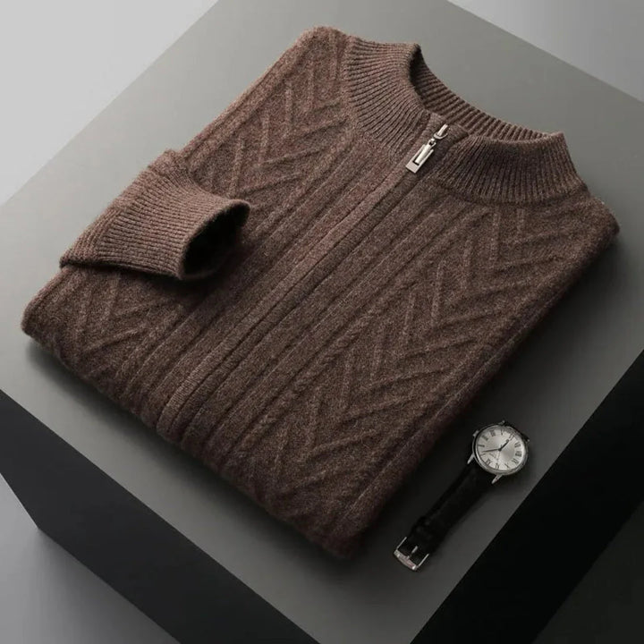 Merino Wool Full-Zip Sweater for Men Rust