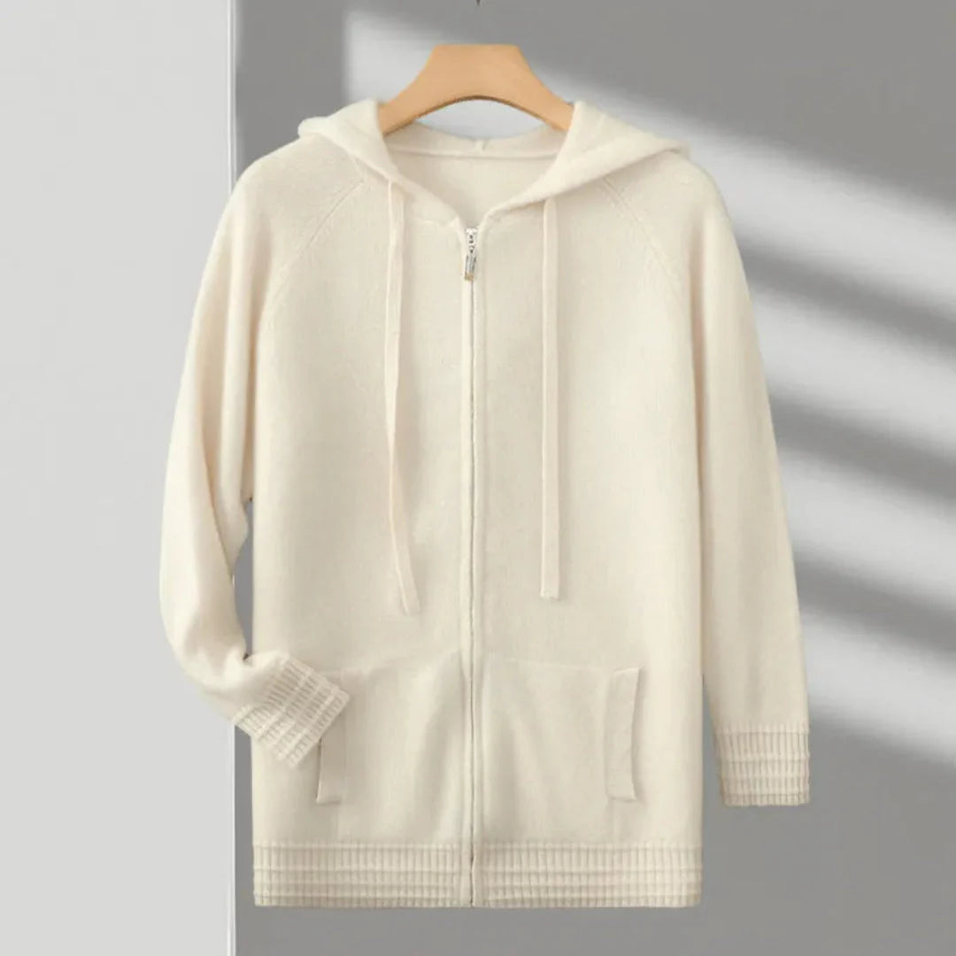 Merino Wool Full-Zip Sweater for Ultimate Comfort Beige