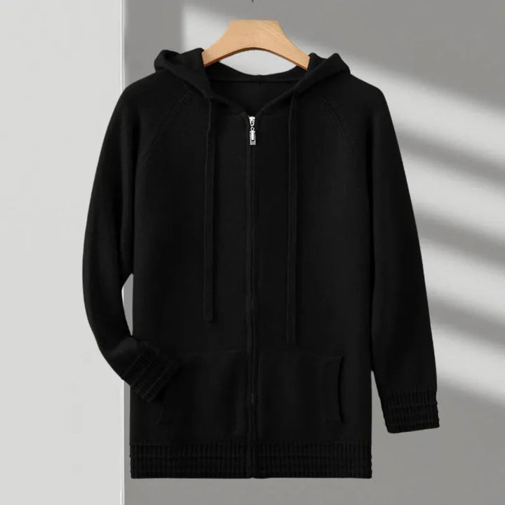 Merino Wool Full-Zip Sweater for Ultimate Comfort Black