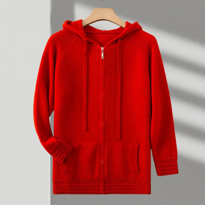 Merino Wool Full-Zip Sweater for Ultimate Comfort Red