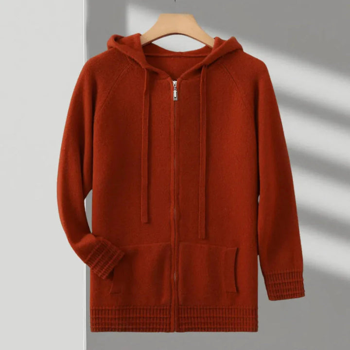 Merino Wool Full-Zip Sweater for Ultimate Comfort Rust