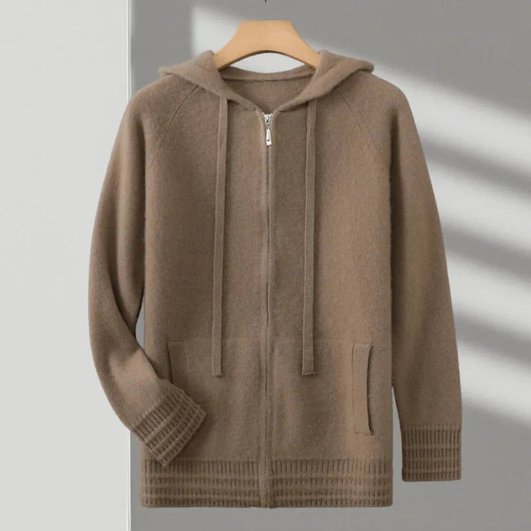 Merino Wool Full-Zip Sweater for Ultimate Comfort Tan