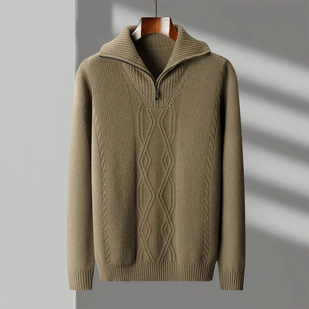Merino Wool Half-Zip Sweater for Men Olive