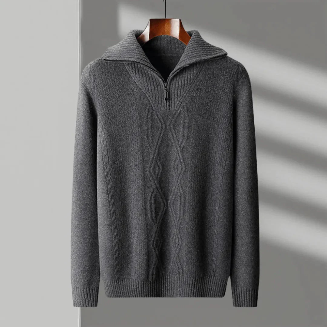 Merino Wool Half-Zip Sweater for Men Gray