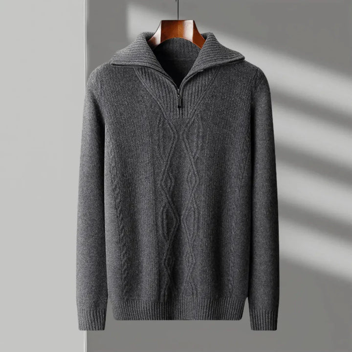 Merino Wool Half-Zip Sweater for Men Gray