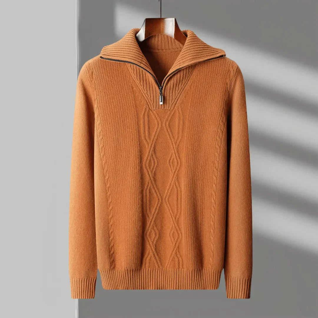 Merino Wool Half-Zip Sweater for Men Orange