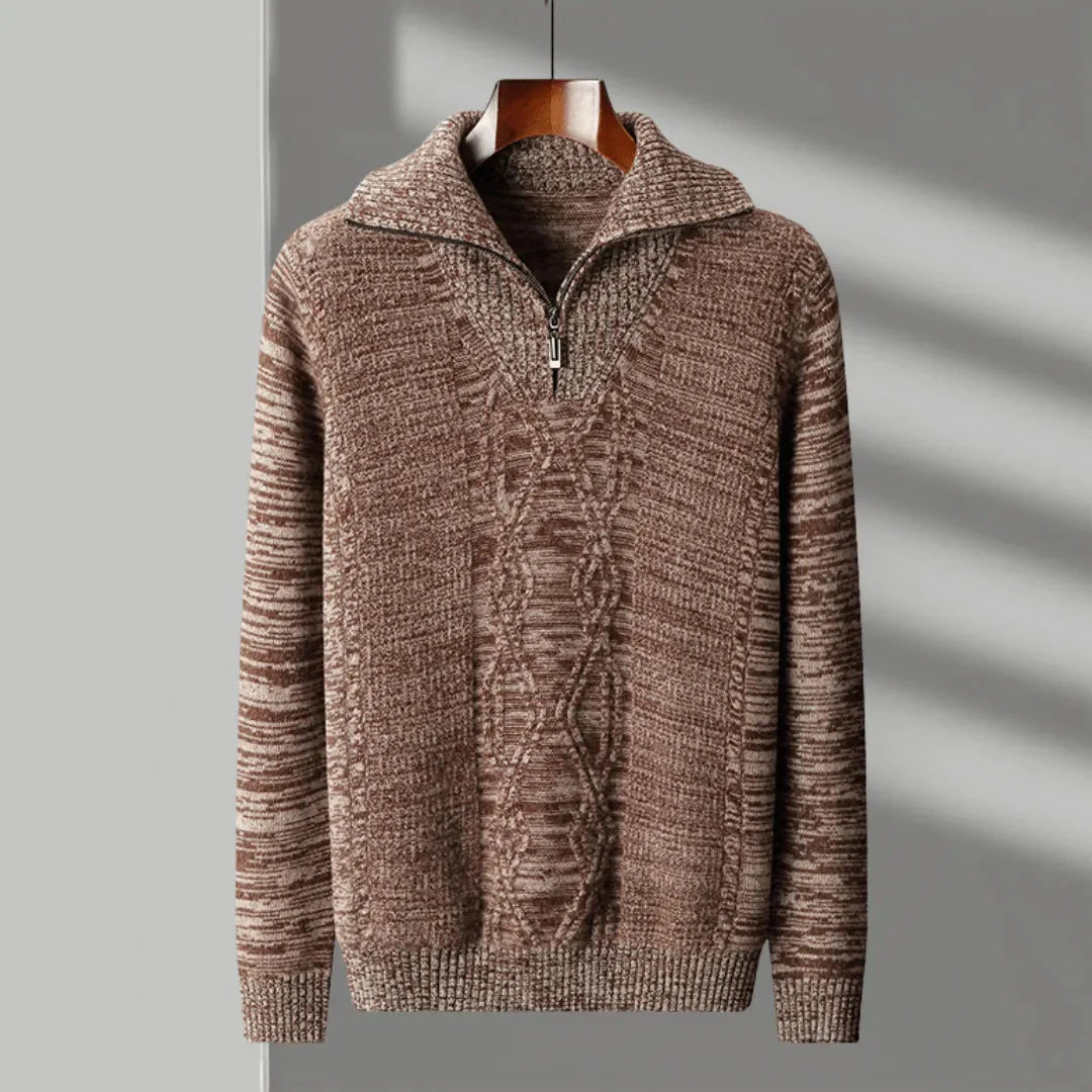 Merino Wool Half-Zip Sweater for Men Textured Brown