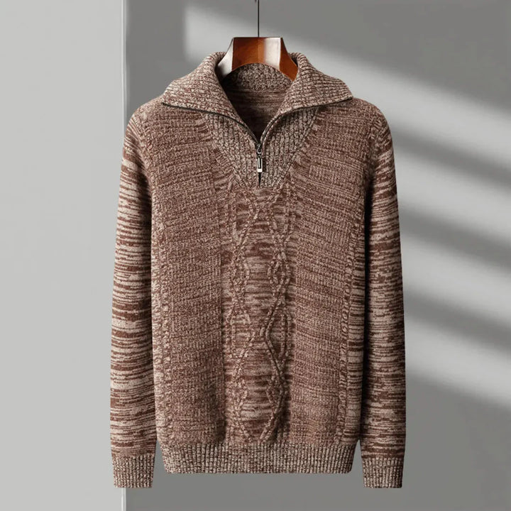 Merino Wool Half-Zip Sweater for Men Textured Brown