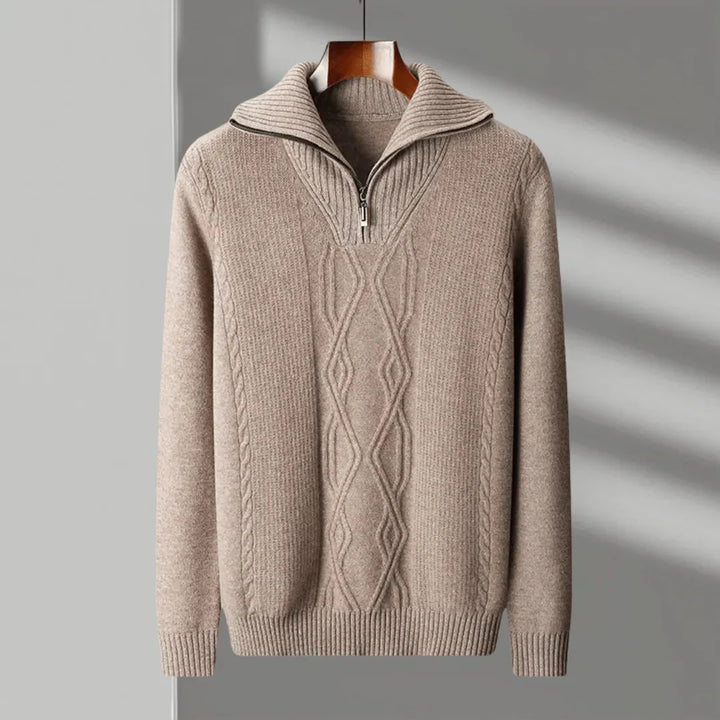 Merino Wool Half-Zip Sweater for Men Beige