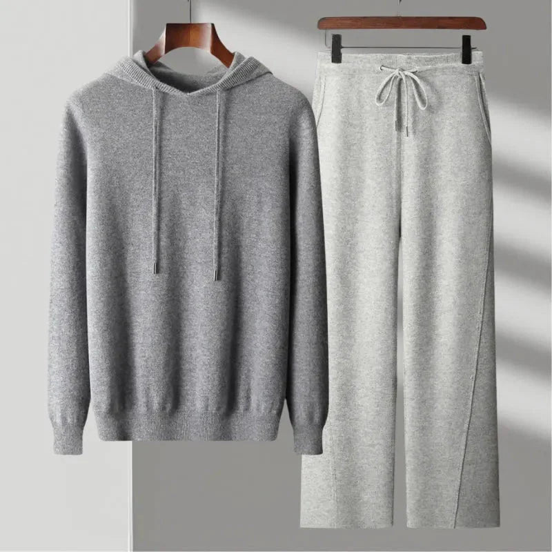 Merino Wool Hoodie & Jogger Set Light Gray