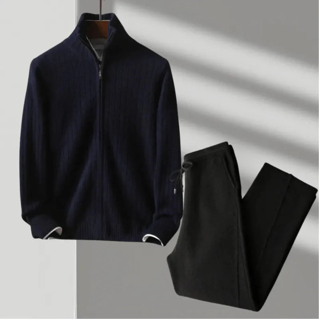 Merino Wool Sweater and Pants Set Navy Black