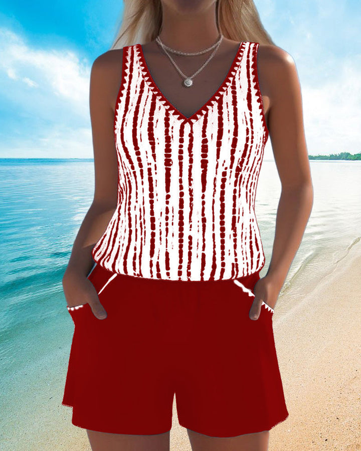 Mia | Women's Casual Two-Piece Printed V-Neck Swimsuit with Pockets-MODAUTLET