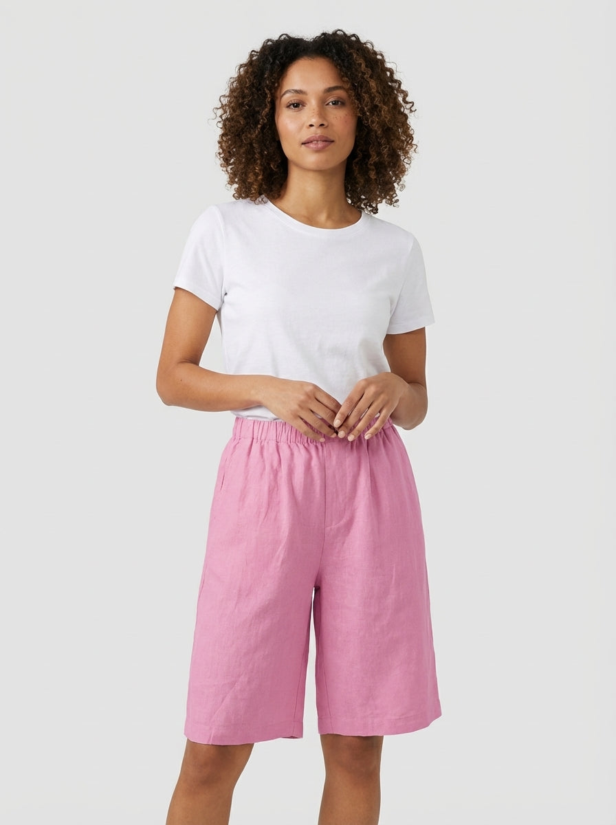 Mia | Women's High Waisted Summer Lounge Shorts Pink