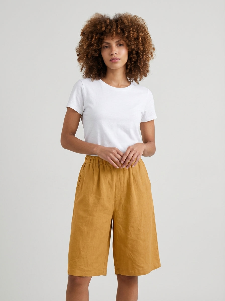 Mia | Women's High Waisted Summer Lounge Shorts Yellow