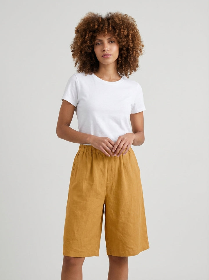 Mia | Women's High Waisted Summer Lounge Shorts Yellow