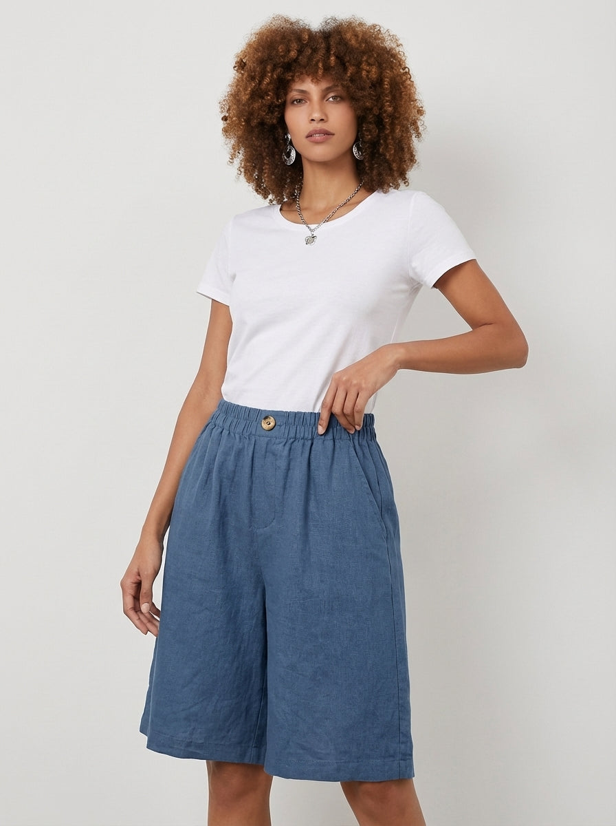 Mia | Women's High Waisted Summer Lounge Shorts Blue