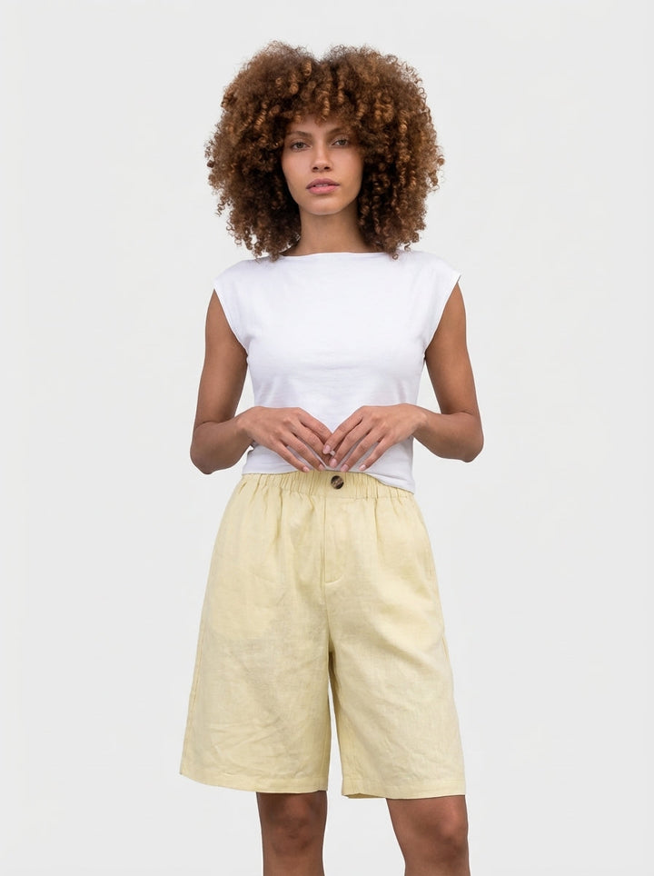 Mia | Women's High Waisted Summer Lounge Shorts Beige