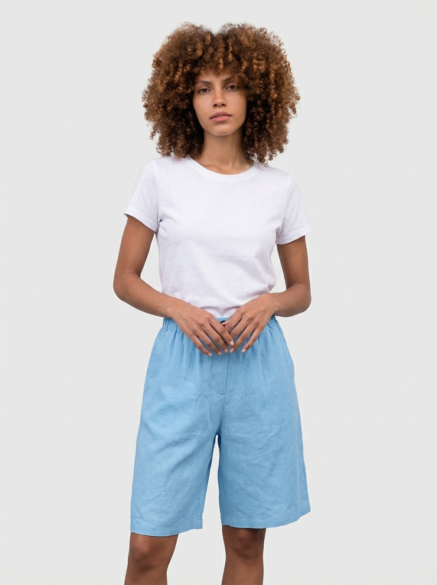 Mia | Women's High Waisted Summer Lounge Shorts Baby Blue