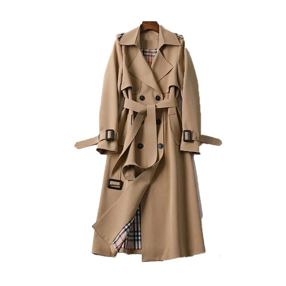 Women's Longline Double-Breasted Trench Coat Beige