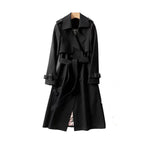 Women's Longline Double-Breasted Trench Coat Black