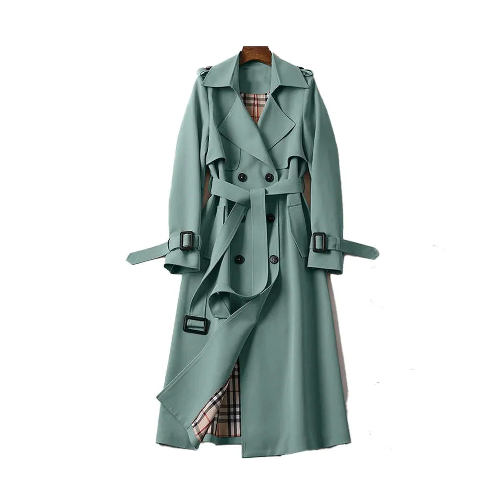 Women's Longline Double-Breasted Trench Coat Green