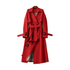 Women's Longline Double-Breasted Trench Coat Red