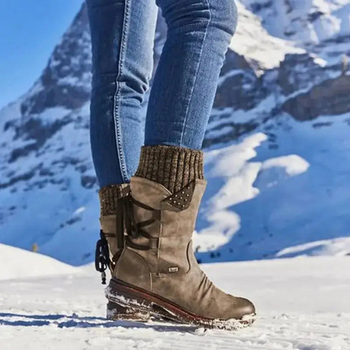 Women's Stylish Mid-Calf Strass-Embellished Boots – Warm & Chic-MODAUTLET