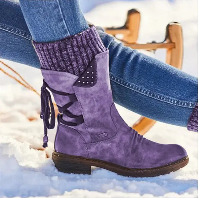 Women's Stylish Mid-Calf Strass-Embellished Boots – Warm & Chic-MODAUTLET