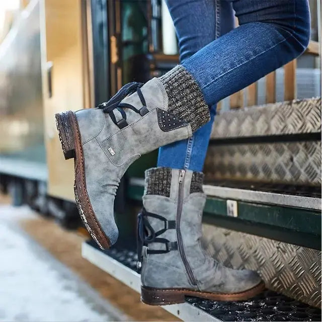 Women's Stylish Mid-Calf Strass-Embellished Boots – Warm & Chic-MODAUTLET