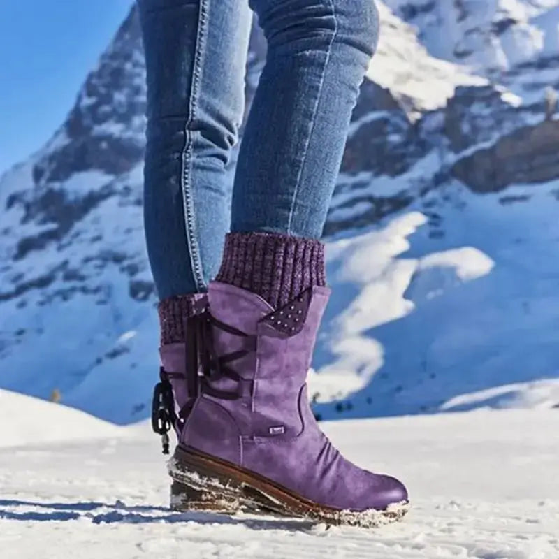 Women's Stylish Mid-Calf Strass-Embellished Boots – Warm & Chic-MODAUTLET